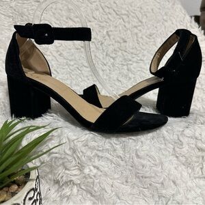 CL by Laundry Jody Block‎ Heels Ankle Strap Women Black Suede Dress Sandals 10M